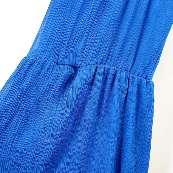 ZARA Dress Blue Mini SMALL Halter Beaded Open back Fit & Flare A-line Sparkle - Picture 7 of 10